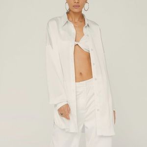 Nasty Gal Satin Oversized Long Sleeve Button Down Shirt
